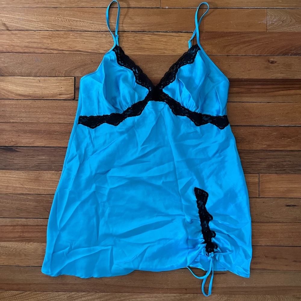 victorias secret blue and black lace slip dress